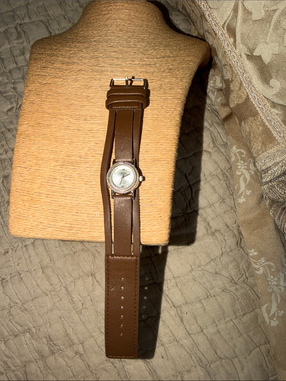 Chicos brown leather band mother of pearl face women’s watch needs battery 24
